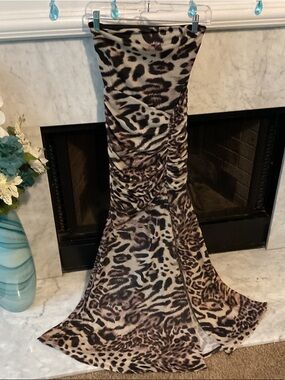 Fashion Nova Leopard Print Strapless Maxi Dress in Brown and Black
